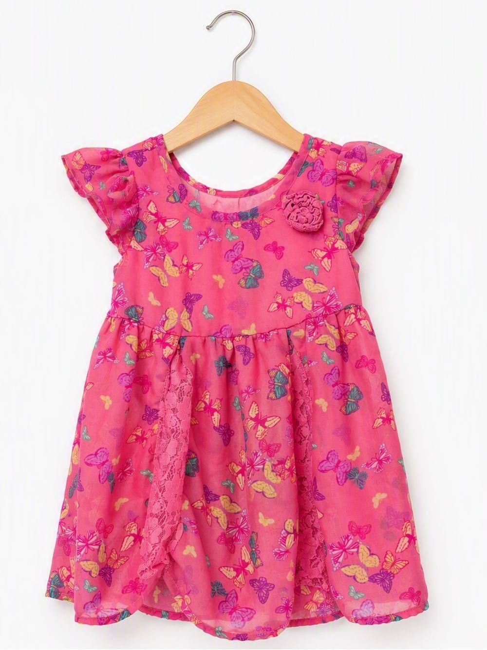 5/15$ George Girls Butterfly Chiffon Flutter Dress with Rosette 4T Mesh Lace - Picture 1 of 5